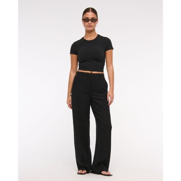 Abercrombie & Fitch Pants - Abercrombie & Fitch NWT High Rise Ultra Wide Leg Linen Blend Black Pants Size 34
